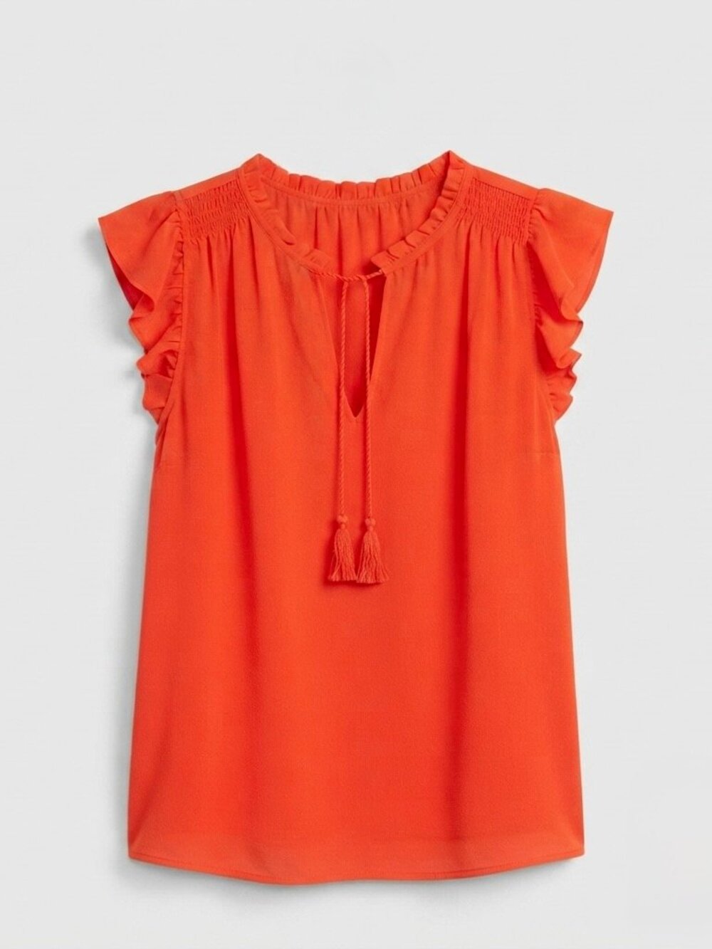 GAP Ruffle Sleeve Smock Shoulder split-neck orange pop blouse XL